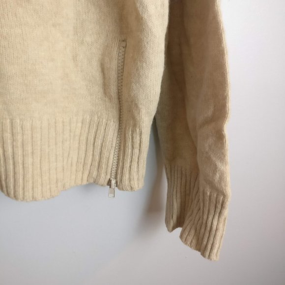 Neutral/Beige Wool Sweater, 100% Lambswool ribbed Knit Long sleeve Sweater, XL - Picture 3 of 7